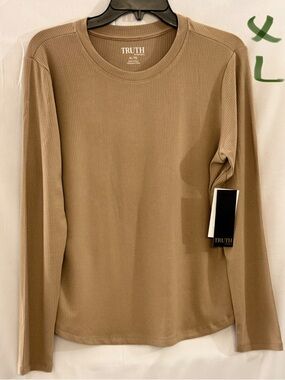 Truth Long-Sleeve Ribbed Crewneck Top - Light Brown
